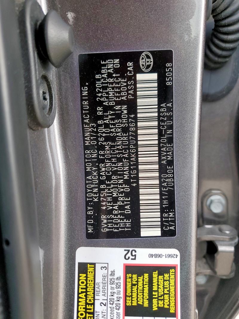 Aukcja sprzedaży 2023 Toyota Camry Se N, vin: 4T1G11AK6PU778674, numer aukcji: 69396295