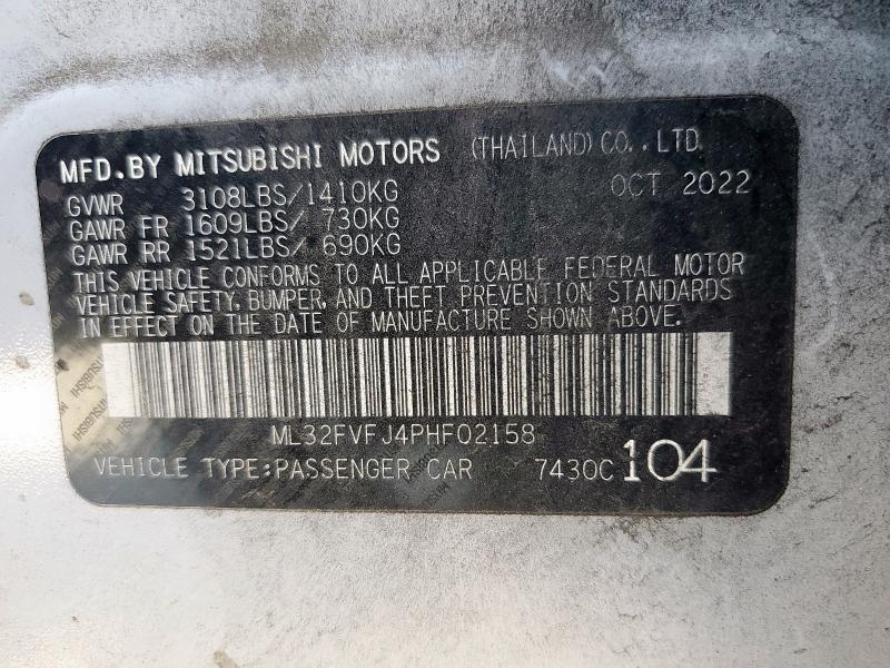 Aukcja sprzedaży 2023 Mitsubishi Mirage, vin: ML32FVFJ4PHF02158, numer aukcji: 67902405