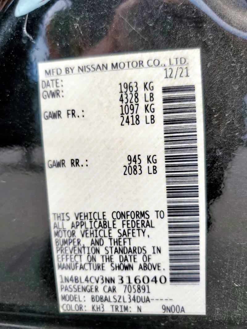 Продаж на аукціоні авто 2022 Nissan Altima, vin: 1N4BL4CV3NN316040, номер лоту: 70371965