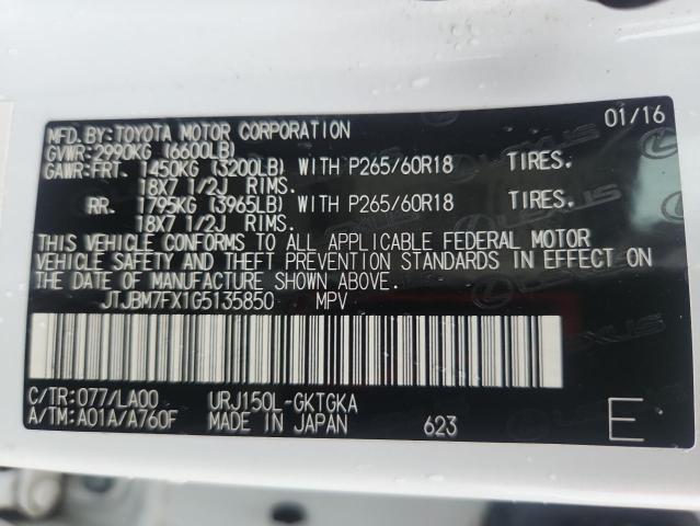 Aukcja sprzedaży 2016 Lexus Gx, vin: JTJBM7FX1G5135850, numer aukcji: 67756635