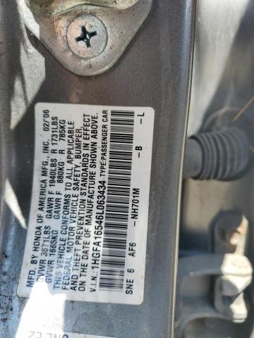 2006 Honda Civic Lx მანქანა იყიდება აუქციონზე, vin: 1HGFA16546L063434, აუქციონის ნომერი: 67735645