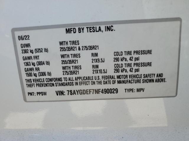 69134865 :رقم المزاد ، 7SAYGDEF7NF490029 vin ، 2022 Tesla Model Y مزاد بيع