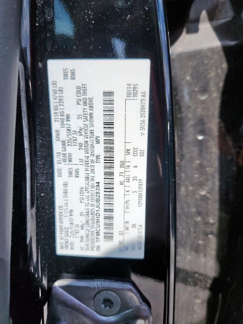 Продаж на аукціоні авто 2018 Ford Escape Sel, vin: 1FMCU9HD1JUB28394, номер лоту: 69199775