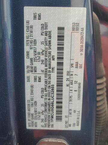 70366065 :رقم المزاد ، 1FMCU0G66LUC32803 vin ، 2020 Ford Escape Se مزاد بيع