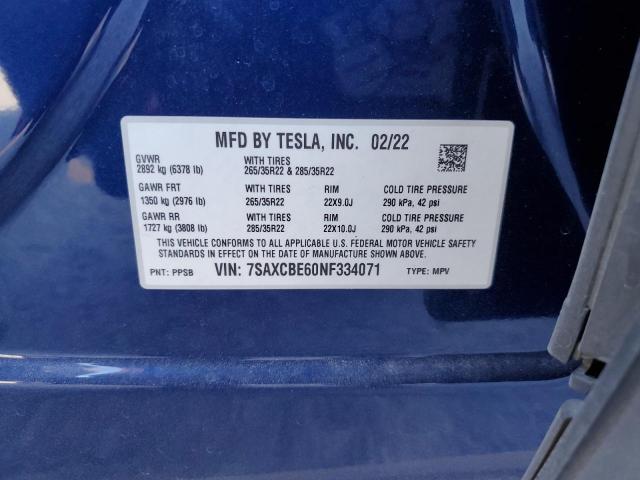 69311805 :رقم المزاد ، 7SAXCBE60NF334071 vin ، 2022 Tesla Model X مزاد بيع