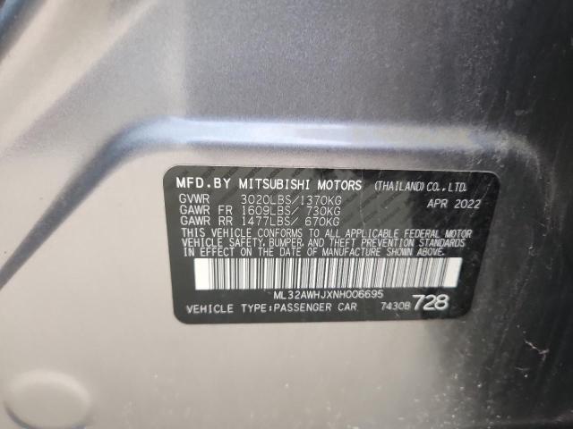 67471585 :رقم المزاد ، ML32AWHJXNH006695 vin ، 2022 Mitsubishi Mirage مزاد بيع