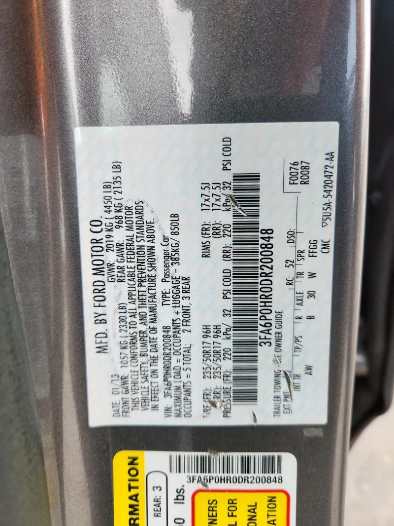 70155075 :رقم المزاد ، 3FA6P0HR0DR200848 vin ، 2013 Ford Fusion Se مزاد بيع