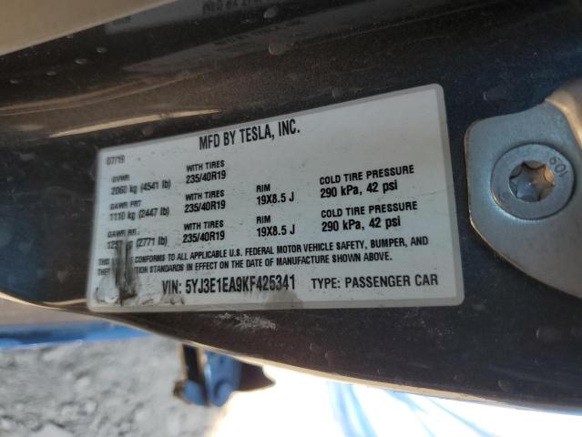 68109495 :رقم المزاد ، 5YJ3E1EA9KF425341 vin ، 2019 Tesla Model 3 مزاد بيع