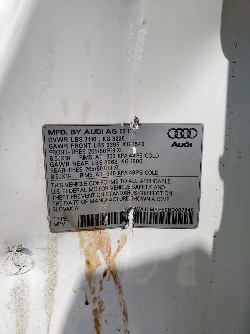 70161685 :رقم المزاد ، WA1LMAFE0BD007840 vin ، 2011 Audi Q7 Premium مزاد بيع