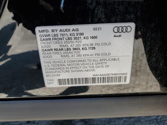 2021 Audi E-tron მანქანა იყიდება აუქციონზე, vin: WA1AAAGE7MB029993, აუქციონის ნომერი: 58406585