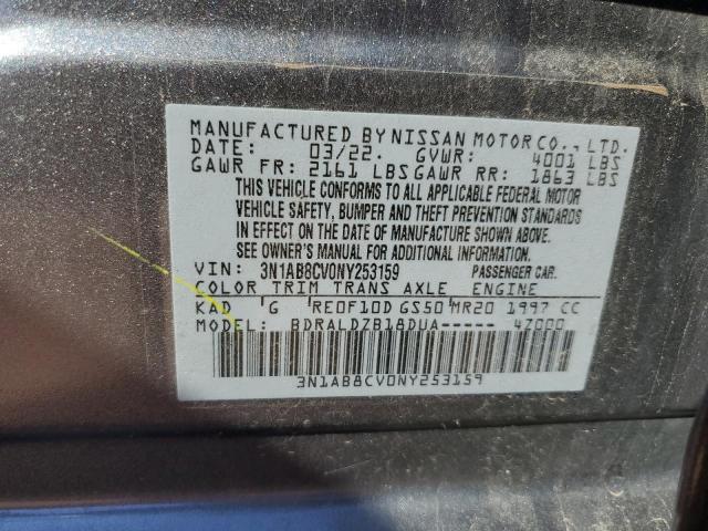 2022 Nissan Sentra Sv მანქანა იყიდება აუქციონზე, vin: 3N1AB8CV0NY253159, აუქციონის ნომერი: 68396715