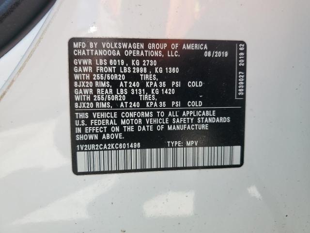 Продаж на аукціоні авто 2019 Volkswagen Atlas, vin: 1V2UR2CA2KC601496, номер лоту: 69463265