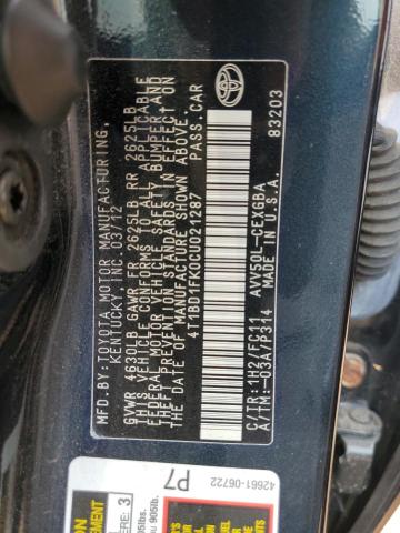 2012 Toyota Camry Hybrid მანქანა იყიდება აუქციონზე, vin: 4T1BD1FK0CU021287, აუქციონის ნომერი: 67370505
