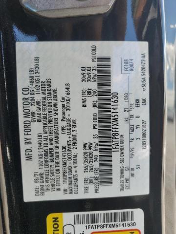 68093715 :رقم المزاد ، 1FATP8FFXM5141630 vin ، 2021 Ford Mustang مزاد بيع