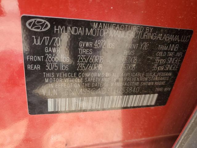 2020 Hyundai Santa Fe მანქანა იყიდება აუქციონზე, vin: 5NMS3CAD3LH253840, აუქციონის ნომერი: 67475675