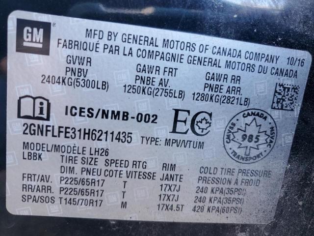 70023355 :رقم المزاد ، 2GNFLFE31H6211435 vin ، 2017 Chevrolet Equinox Lt مزاد بيع