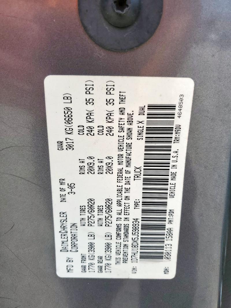 Продаж на аукціоні авто 2005 Dodge Ram 1500 St, vin: 1D7HU18DX5J598934, номер лоту: 70277095