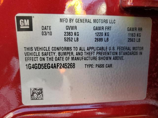 Продажа на аукционе авто 2010 Buick Lacrosse, vin: 1G4GD5EG4AF245268, номер лота: 68967985