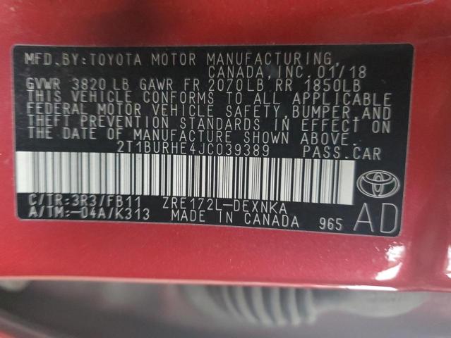 65974215 :رقم المزاد ، 2T1BURHE4JC039389 vin ، 2018 Toyota Corolla مزاد بيع