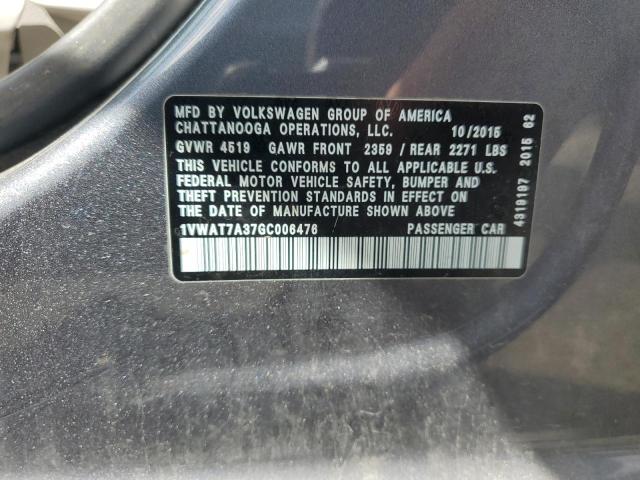 Продаж на аукціоні авто 2016 Volkswagen Passat S, vin: 1VWAT7A37GC006476, номер лоту: 69729365