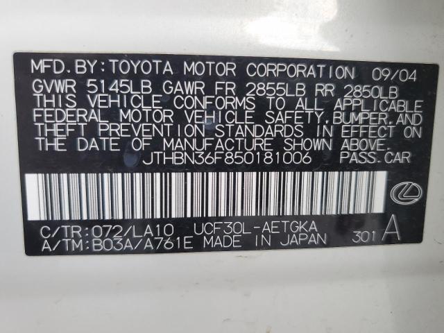 67601805 :رقم المزاد ، JTHBN36F850181006 vin ، 2005 Lexus Ls مزاد بيع