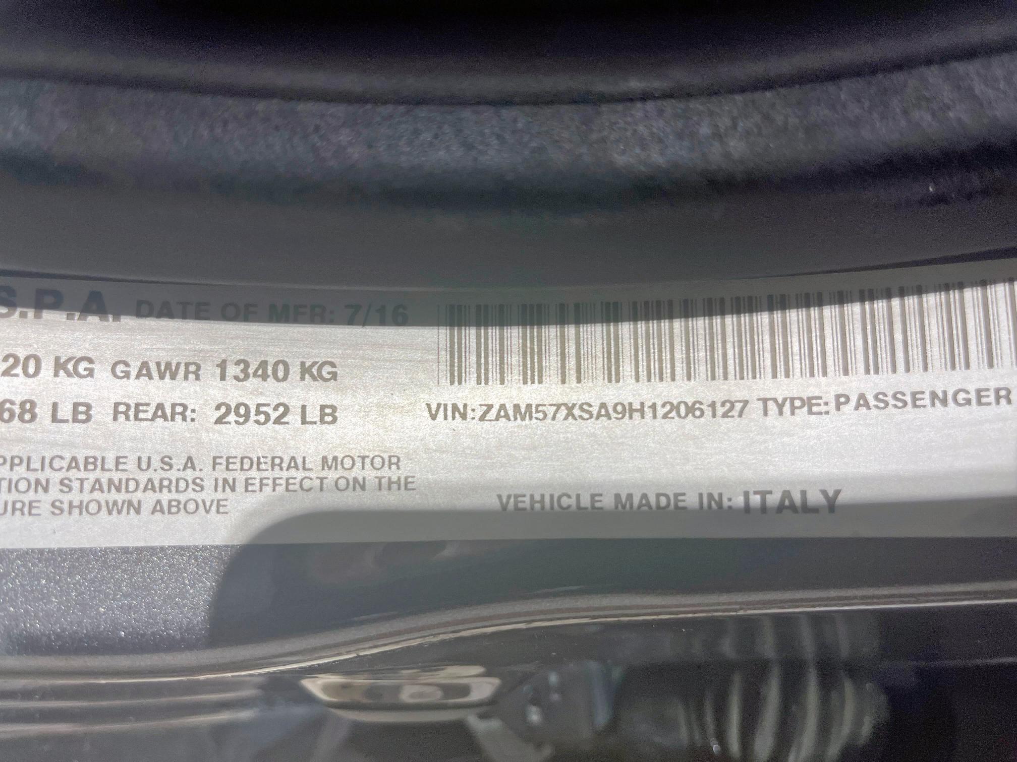 2017 Maserati Ghibli მანქანა იყიდება აუქციონზე, vin: ZAM57XSA9H1206127, აუქციონის ნომერი: 68227365