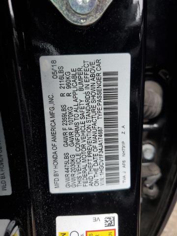 2018 Honda Accord Spo მანქანა იყიდება აუქციონზე, vin: 1HGCV1F34JA174687, აუქციონის ნომერი: 70538735
