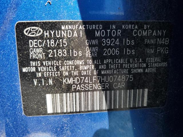 Продаж на аукціоні авто 2017 Hyundai Elantra, vin: KMHD74LF7HU074875, номер лоту: 70259895