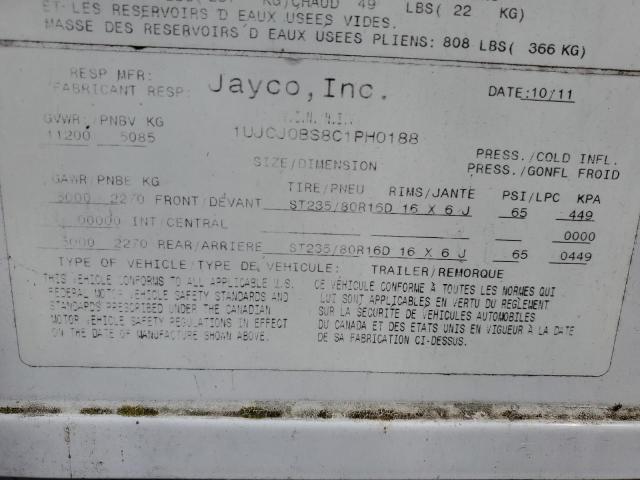 68778735 :رقم المزاد ، 1UJCJ0BS8C1PH0188 vin ، 2012 Jayco Jay Trailers مزاد بيع