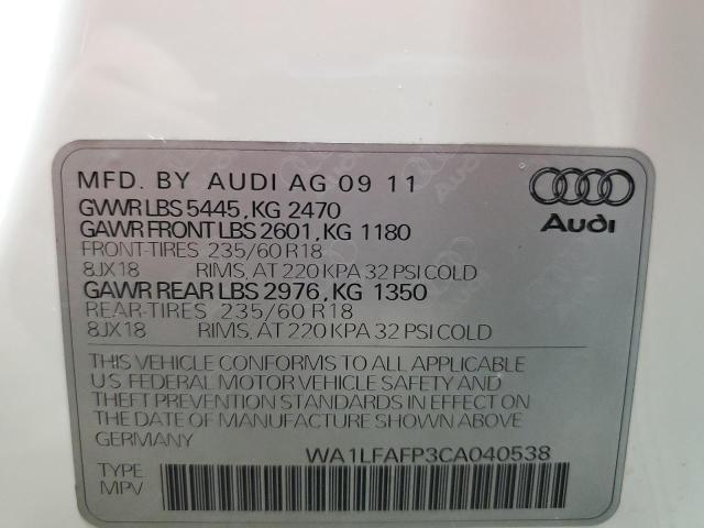 2012 Audi Q5 Premium მანქანა იყიდება აუქციონზე, vin: WA1LFAFP3CA040538, აუქციონის ნომერი: 69035255