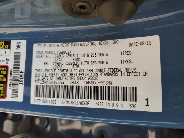 70197425 :رقم المزاد ، 5TFCZ5AN7JX163702 vin ، 2018 Toyota Tacoma Double Cab مزاد بيع