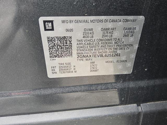 Aukcja sprzedaży 2020 Chevrolet Equinox Lt, vin: 2GNAXTEV8L6251261, numer aukcji: 67021015
