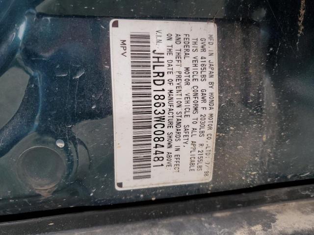 66469225 :رقم المزاد ، JHLRD1863WC084481 vin ، 1998 Honda Cr-v مزاد بيع