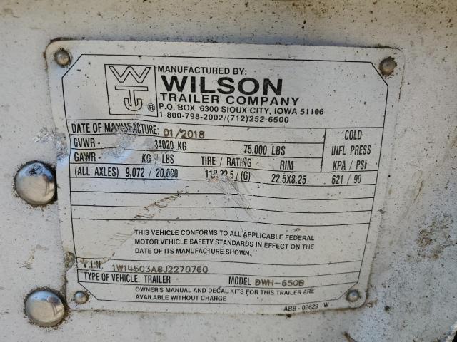 Aukcja sprzedaży 2018 Wilson Trailer, vin: 1W14503A8J2270760, numer aukcji: 92192145