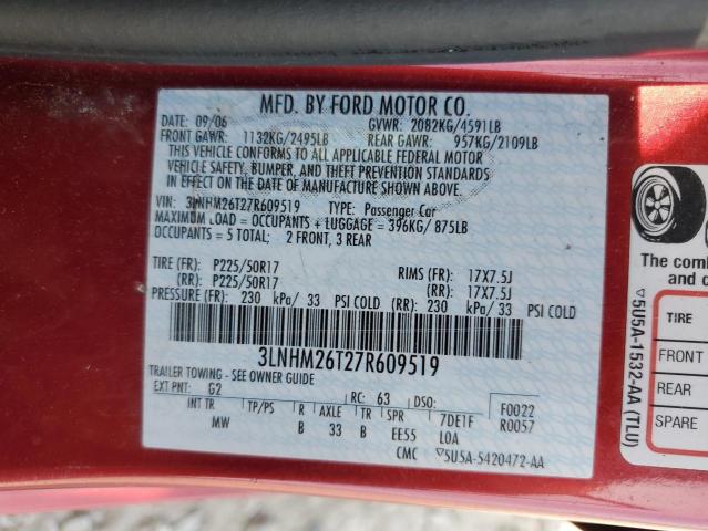 70742945 :رقم المزاد ، 3LNHM26T27R609519 vin ، 2007 Lincoln Townhouse Mkz مزاد بيع