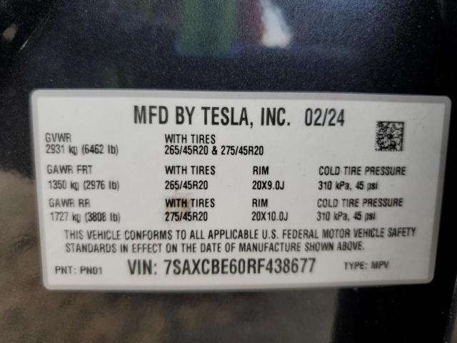 70468075 :رقم المزاد ، 7SAXCBE60RF438677 vin ، 2024 Tesla Model X مزاد بيع