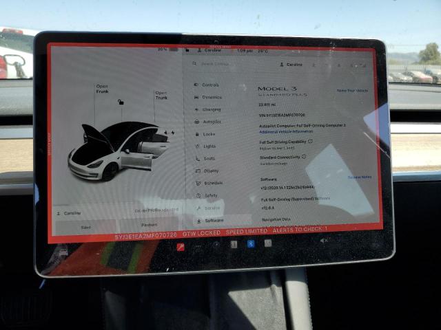 2021 Tesla Model 3 მანქანა იყიდება აუქციონზე, vin: 5YJ3E1EA2MF070726, აუქციონის ნომერი: 71100615