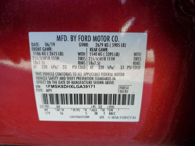 2020 Ford Explorer მანქანა იყიდება აუქციონზე, vin: 1FMSK8DHXLGA39171, აუქციონის ნომერი: 70571995