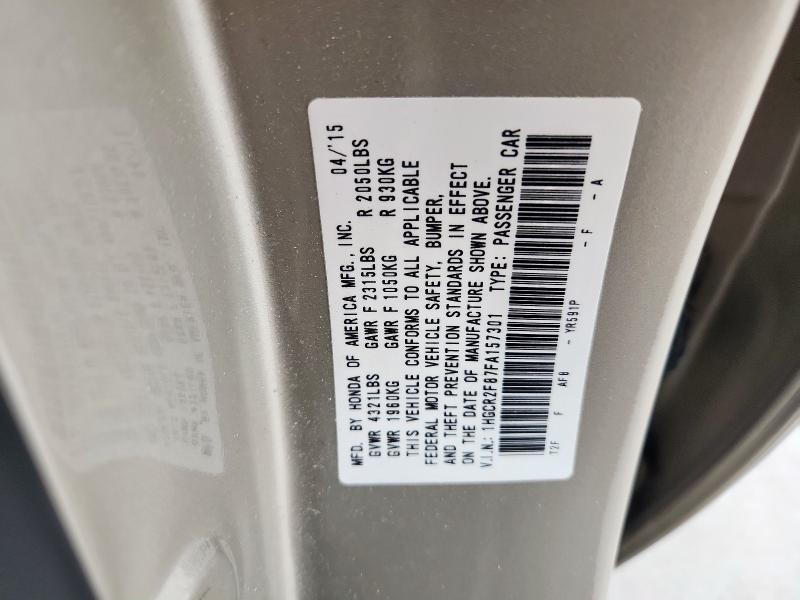 2015 Honda Accord Exl მანქანა იყიდება აუქციონზე, vin: 1HGCR2F87FA157301, აუქციონის ნომერი: 66546925