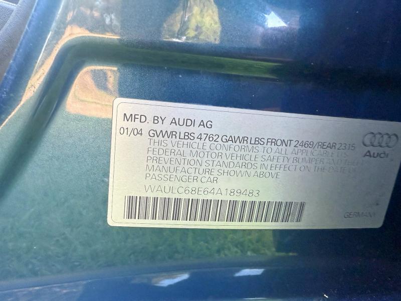 69158195 :رقم المزاد ، WAULC68E64A189483 vin ، 2004 Audi A4 1.8t Qu مزاد بيع