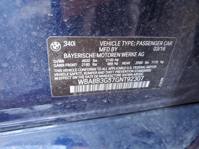 69801555 :رقم المزاد ، WBA8B3G57GNT92307 vin ، 2016 Bmw 340 مزاد بيع