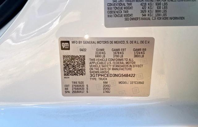 67546025 :رقم المزاد ، 3GTPHCED3NG548422 vin ، 2022 Gmc Sierra C15 مزاد بيع