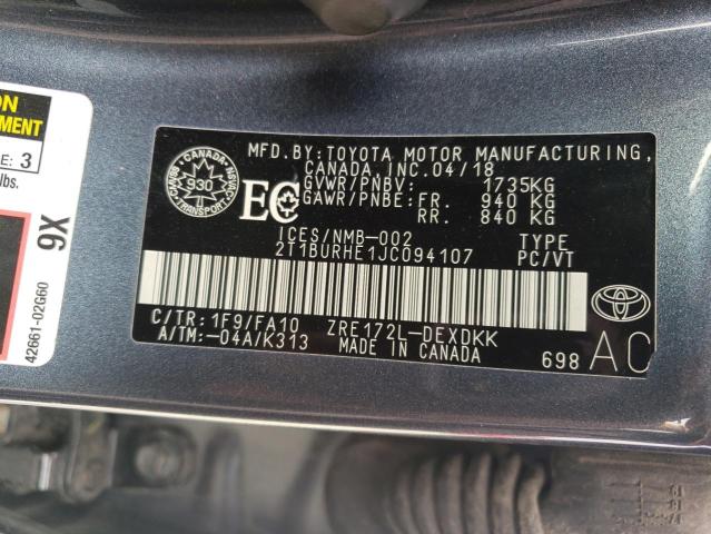 2018 Toyota Corolla L მანქანა იყიდება აუქციონზე, vin: 2T1BURHE1JC094107, აუქციონის ნომერი: 67004935