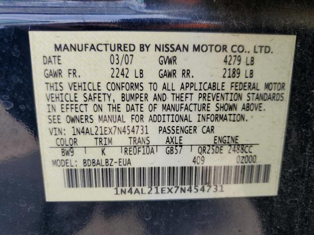2007 Nissan Altima მანქანა იყიდება აუქციონზე, vin: 1N4AL21EX7N454731, აუქციონის ნომერი: 67152045