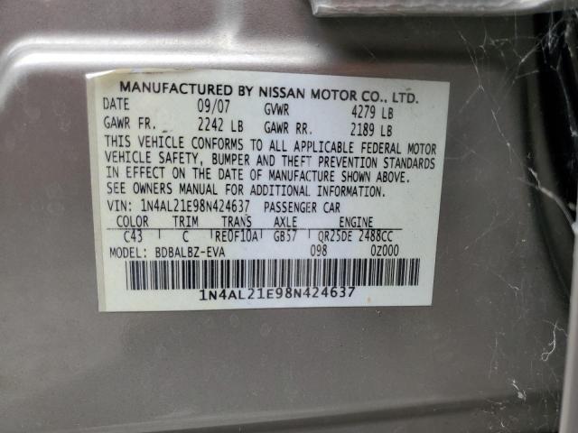 2008 Nissan Altima 2.5 მანქანა იყიდება აუქციონზე, vin: 1N4AL21E98N424637, აუქციონის ნომერი: 70126535