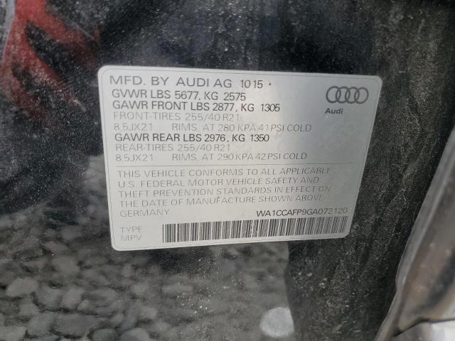 2016 Audi Sq5 მანქანა იყიდება აუქციონზე, vin: WA1CCAFP9GA072120, აუქციონის ნომერი: 70872615
