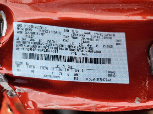 2023 Ford Ranger მანქანა იყიდება აუქციონზე, vin: 1FTER4FH2PLE07083, აუქციონის ნომერი: 69460815
