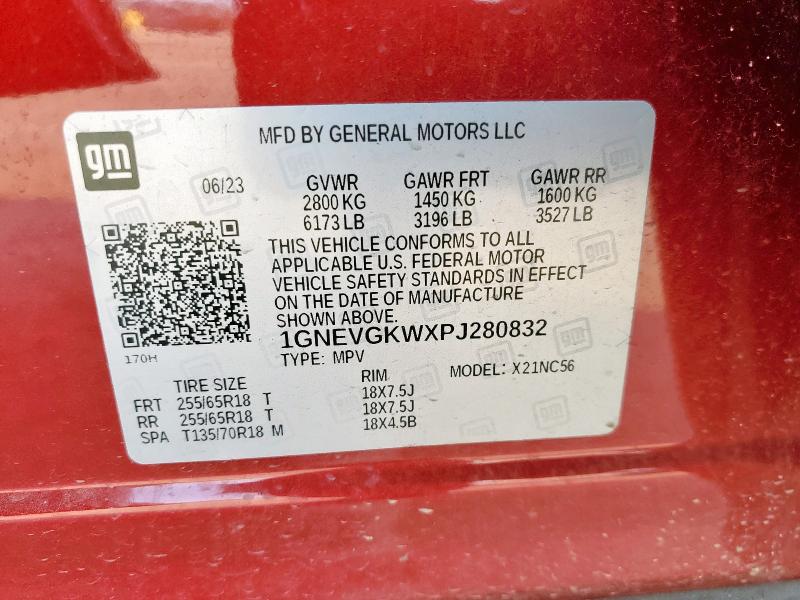 Aukcja sprzedaży 2023 Chevrolet Traverse Lt, vin: 1GNEVGKWXPJ280832, numer aukcji: 67713435
