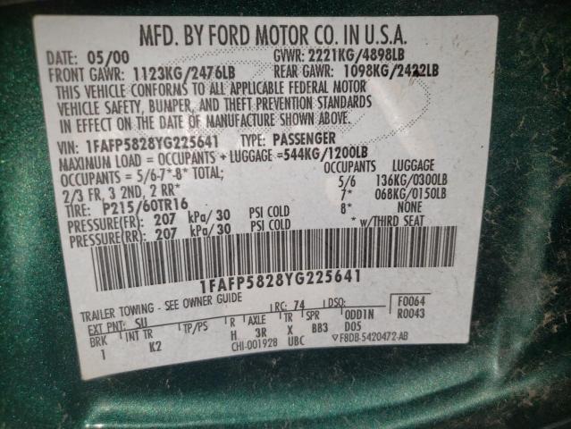 Aukcja sprzedaży 2000 Ford Taurus Se, vin: 1FAFP5828YG225641, numer aukcji: 68788205