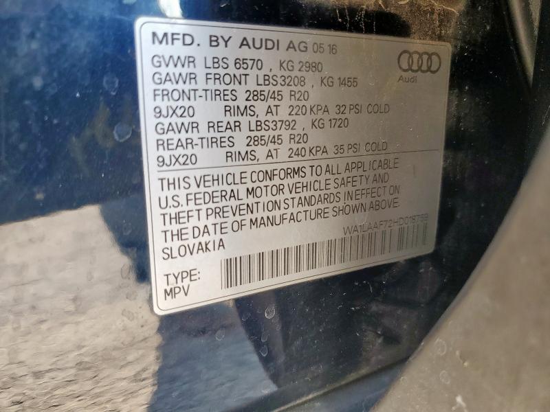 Продажа на аукционе авто 2017 Audi Q7 Premium, vin: WA1LAAF72HD018759, номер лота: 68182865